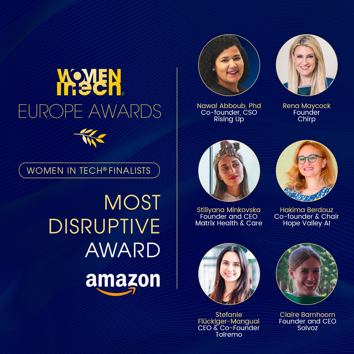 The Global Awards tour hasn't stopped yet!🤩 We are so excited to reveal our finalists for the 3rd Annual Women in Tech® Europe Awards, we definitely have to share our remarkable women who have qualified as nominees!💃💃🔥

The Most Disruptive award recognizes a woman who has