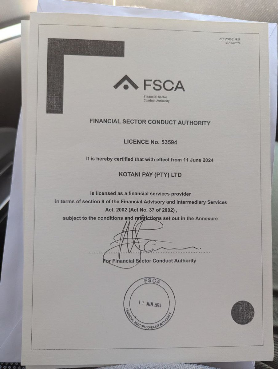 Kotani Pay in South Africa  🇿🇦

The Kotani Pay team has been buzzing with activities in South Africa. Starting our trip was the <a href="/fscasouthafrica/">FSCA South Africa</a> offices where we officially received our Crypto Asset Service Provider (CASP) license.