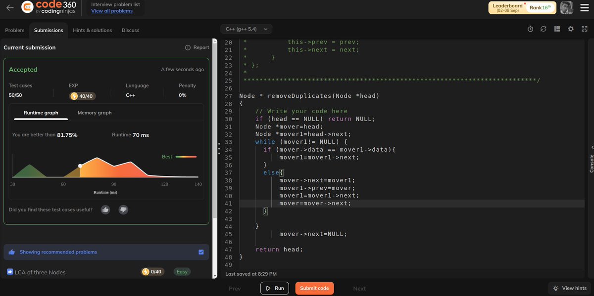 SujalBarnw91595's tweet image. Remove duplicates from a sorted Doubly Linked List

#Easy
#CodeNewbies
#DoubleLinkedlist
#Codedaily