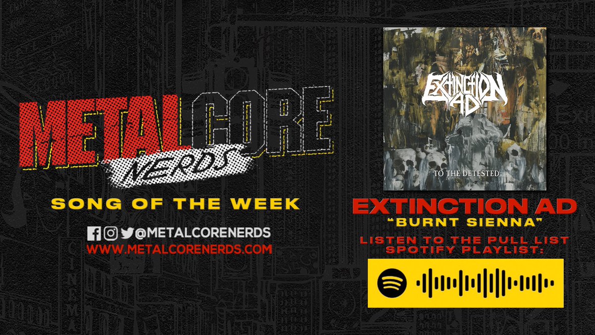 Metalcore Nerds (@metalcorenerds) on Twitter photo Song of the week: <a href="/ExtinctionAD/">Extinction A.D.</a> “Burnt Sienna”
Check out the Metalcore Nerds Pull List Spotify Playlist: spoti.fi/3zjYw8p Song of the week: <a href="/ExtinctionAD/">Extinction A.D.</a> “Burnt Sienna”
Check out the Metalcore Nerds Pull List Spotify Playlist: spoti.fi/3zjYw8p