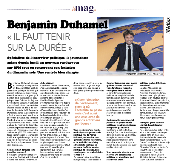BFMTV_Inside's tweet photo. 🎒#RENTRÉE2024 de @BFMTV 

📰Retrouvez l'interview de @Ben_Duhamel présentateur de #TOUTLEMONDEVEUTSAVOIR du lundi au jeudi de 18h50 à 20h et de #CPTLJD le dimanche de 18h à 20h sur #BFMTV

👀À lire dans @Nice_Matin https://t.co/yOhTVJMZJV
