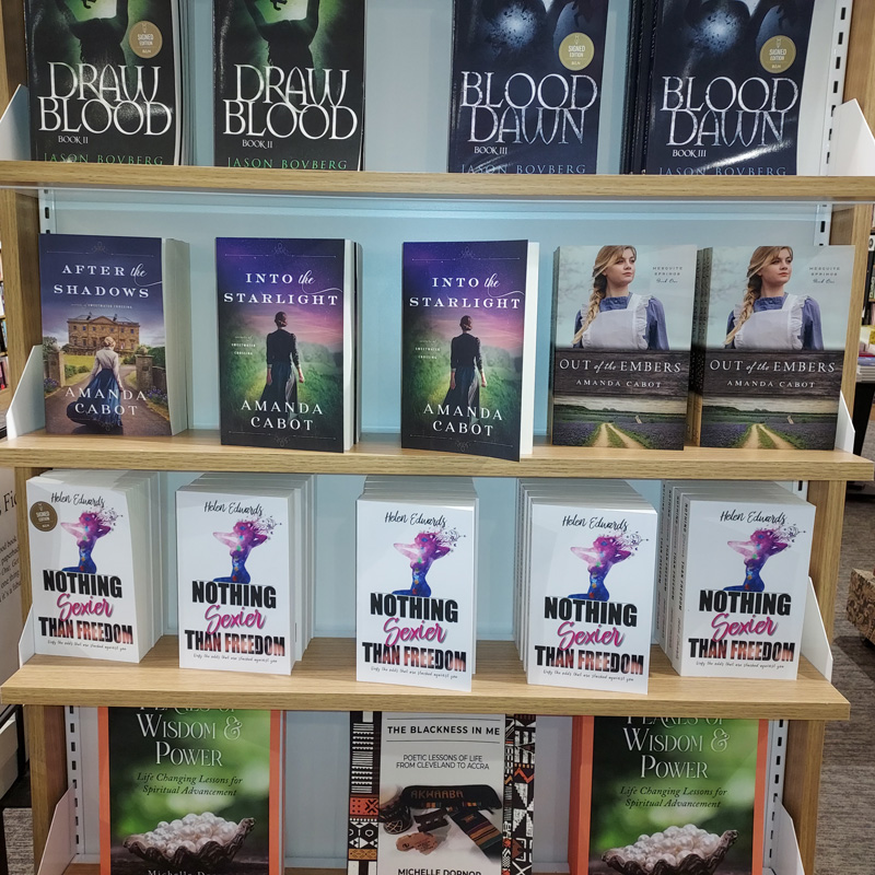 Spotted at the Cheyenne Barnes &amp; Noble -- three of my books on an endcap.  Many thanks to Liz for sharing this picture with me.