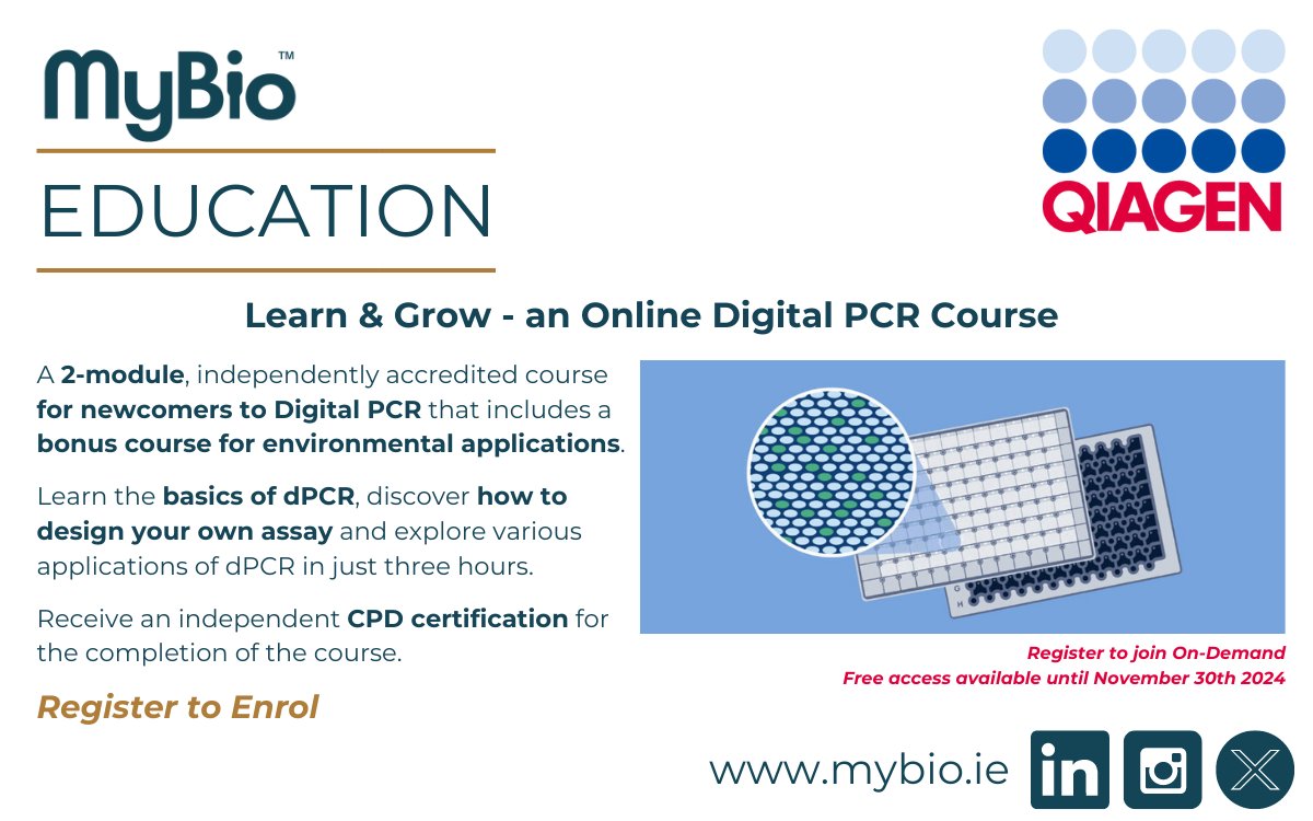 MyBio Europe (@mybioltd) on Twitter photo Step-up your September by expanding your knowledge of Digital PCR with <a href="/QIAGENscience/">QIAGEN Life Sciences</a>
✔ Learn the basics of dPCR
✔ Discover how to design your own assay
✔ Explore various applications of dPCR
Register here - lnkd.in/dZNN-zaZ
#digitalpcr #dpcr #lifesciences #learning Step-up your September by expanding your knowledge of Digital PCR with <a href="/QIAGENscience/">QIAGEN Life Sciences</a>
✔ Learn the basics of dPCR
✔ Discover how to design your own assay
✔ Explore various applications of dPCR
Register here - lnkd.in/dZNN-zaZ
#digitalpcr #dpcr #lifesciences #learning
