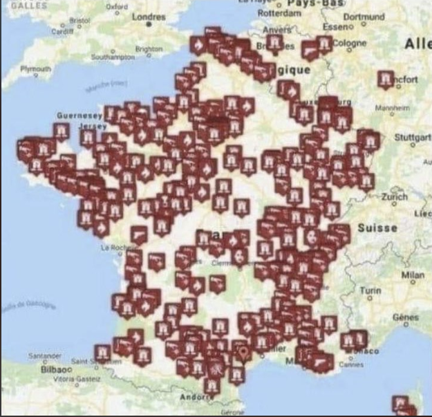 Fakta360ny's tweet photo. @PeterSweden7 Here is a map showing church fires in France the past four years.
Got it from: https://t.co/jkilop8Za9 https://t.co/xPdoToud6I