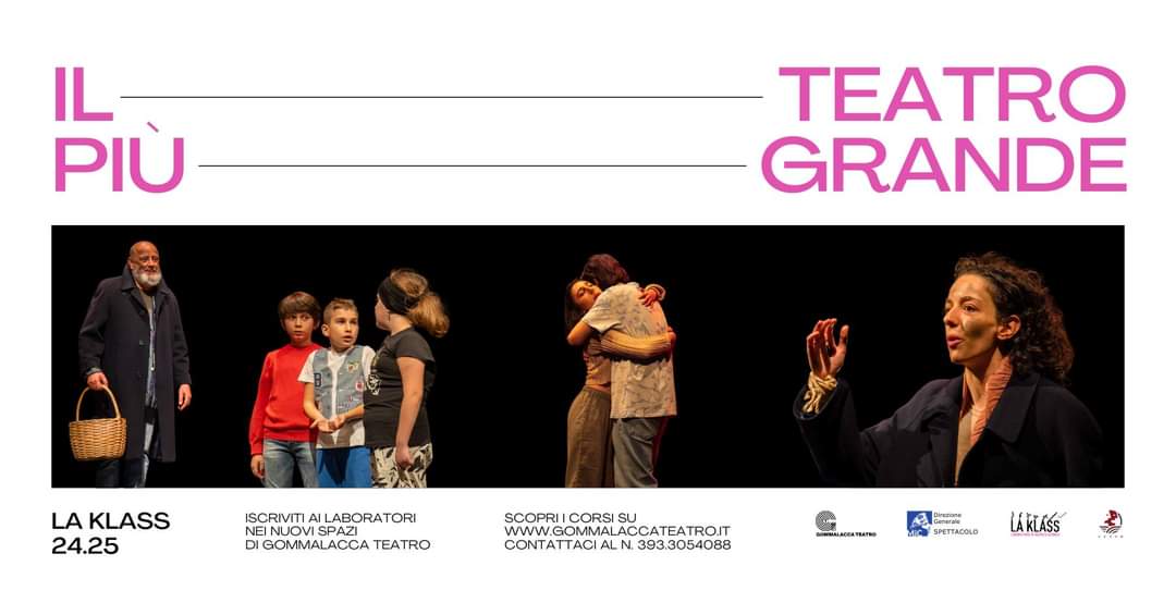 𝗟𝗔 𝗞𝗟𝗔𝗦𝗦 - 𝗜𝗟 𝗧𝗘𝗔𝗧𝗥𝗢 𝗣𝗜𝗨̀ 𝗚𝗥𝗔𝗡𝗗𝗘

Sono aperte le iscrizioni a LA KLASS 2024/25, il laboratorio di ricerca scenica di #GommalaccaTeatro.

Scopri i corsi e le Open Klass gratuite su gommalaccateatro.it/metodo/scuola-…