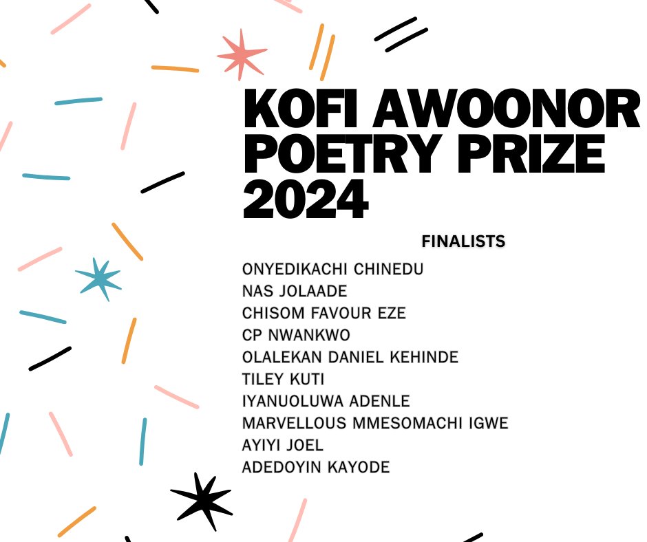 PEPPER COAST LIT (@lpeppercoast) on Twitter photo Congratulations to the Kofi Awoonor Poetry Prize 2024 Finalists, selected by <a href="/Othuke__Umukoro/">preorder FENESTRATION</a>. We'll reveal the winner by September 30th.
We appreciate everyone who submitted. Congratulations to the Kofi Awoonor Poetry Prize 2024 Finalists, selected by <a href="/Othuke__Umukoro/">preorder FENESTRATION</a>. We'll reveal the winner by September 30th.
We appreciate everyone who submitted.