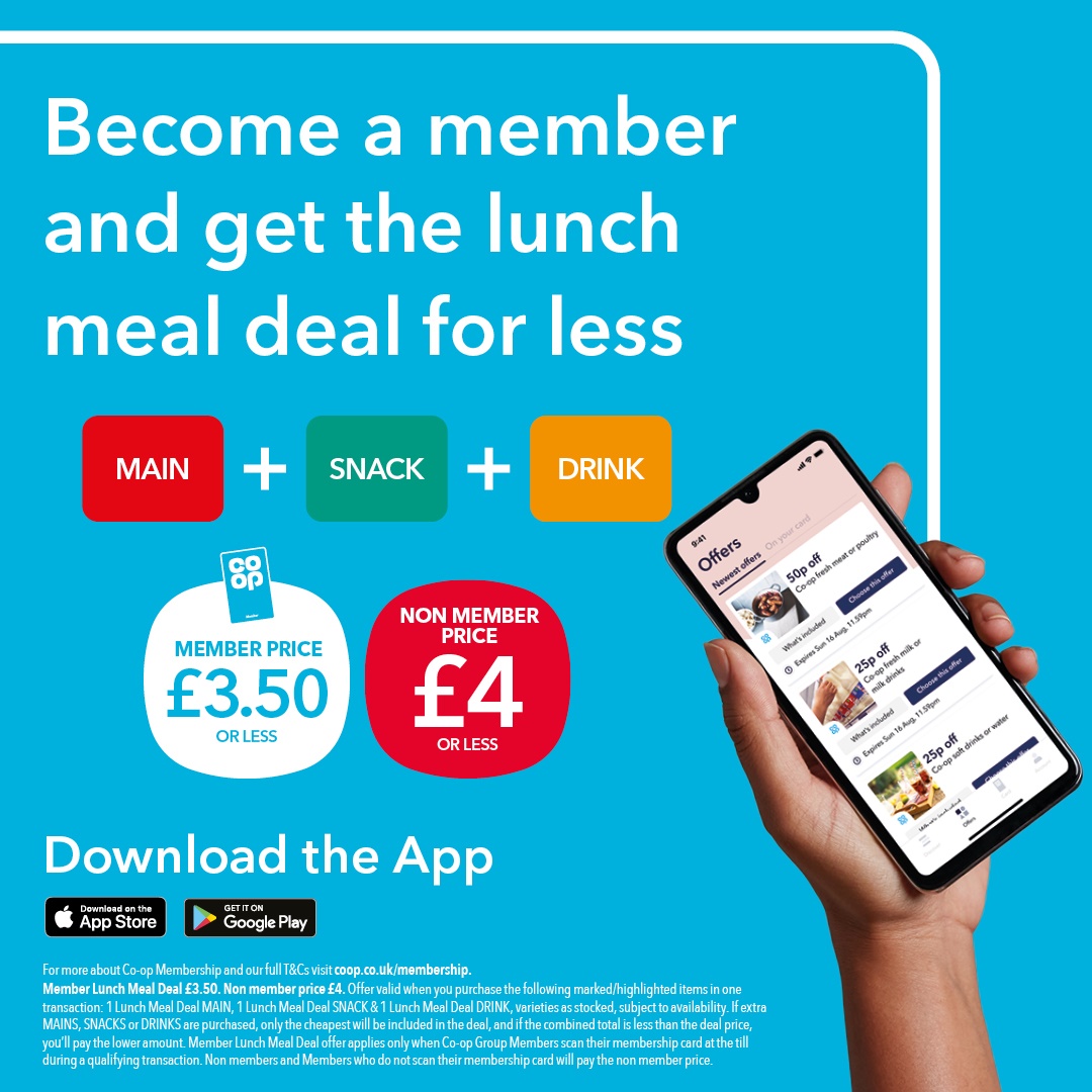 Download the <a href="/coopuk/">Co-op</a> Member app now for exclusive rewards and benefits such as our exclusive meal deal price for Members 📲 coop.uk/3pLNbfy