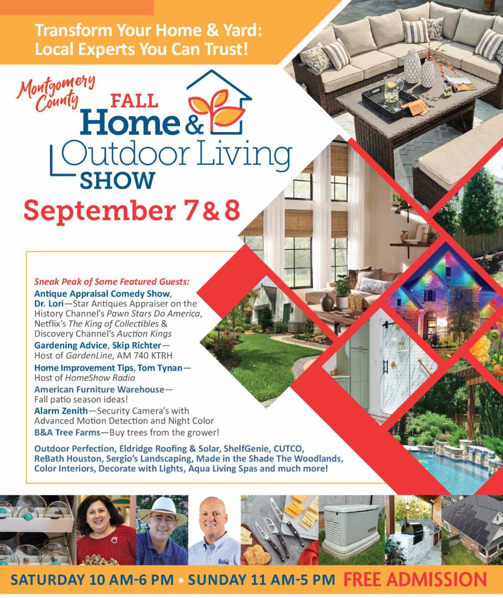CyFairHomeShow's tweet image. 🌼6th Annual Montgomery County Home and Outdoor Living Show
🌼September 7 &amp;amp; 8 in Conroe Lone Star Convention Center

🌼Visit with local professional home improvement contractors all under one roof- and admission is 𝐅𝐑𝐄𝐄!

#Conroe #HomeShow #OutdoorLiving