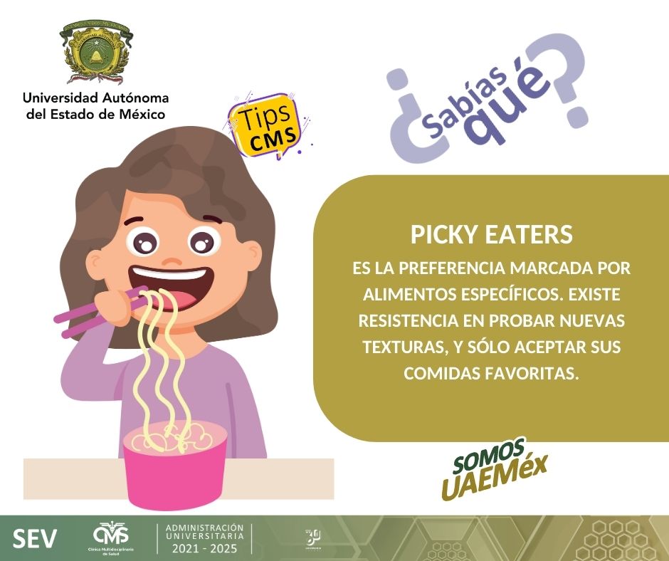 Te contamos lo que es Picky eaters, recuerda que si tienes dudas, es mejor que acudas con personal de salud especializado.
#TipsCMS
#SomosCMSUAEMéx #SomosUAEMéx