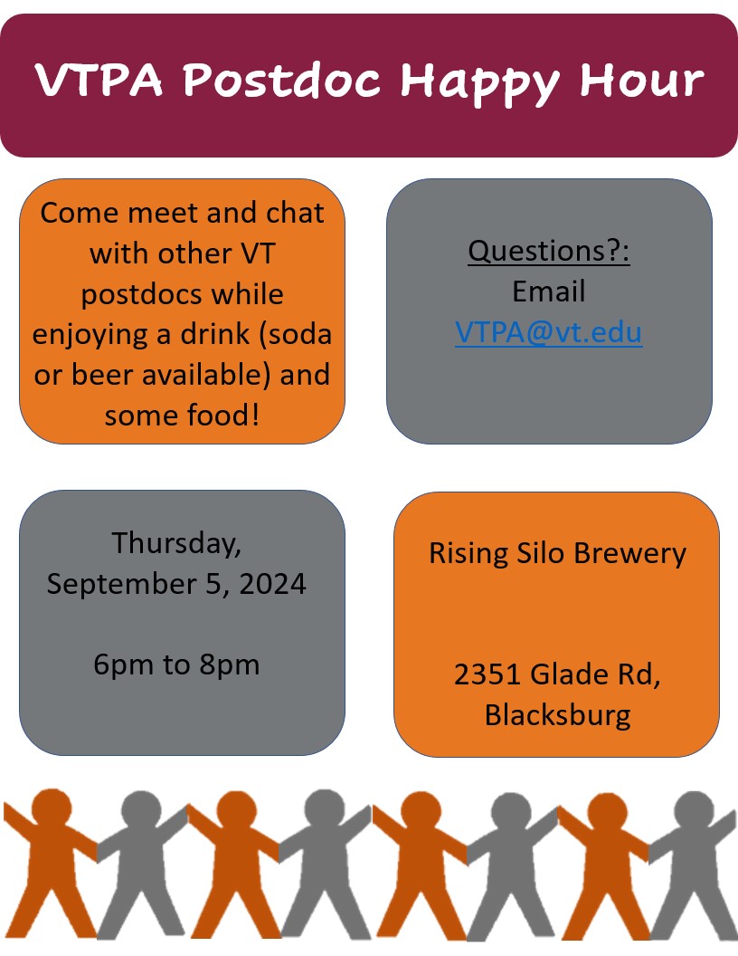 Join us this Thursday for the September VTPA Postdoc Happy Hour.