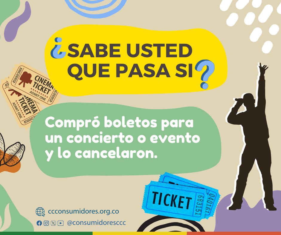 Consumidoresccc's tweet photo. 🌏 La Confederación Colombiana de Consumidores lo invita a conocer sus derechos y hacerlos valer → Compró boletos para un concierto o evento y lo cancelaron.👈
#DerechosHumanos #ventasonline #VentasInteligentes #ventaseninternet #online #comprarenlínea #comprasegura #compras https://t.co/5r0CdQnpgR