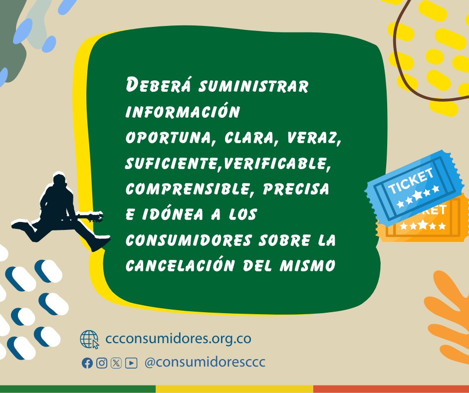 Consumidoresccc's tweet photo. 🌏 La Confederación Colombiana de Consumidores lo invita a conocer sus derechos y hacerlos valer → Compró boletos para un concierto o evento y lo cancelaron.👈
#DerechosHumanos #ventasonline #VentasInteligentes #ventaseninternet #online #comprarenlínea #comprasegura #compras https://t.co/5r0CdQnpgR