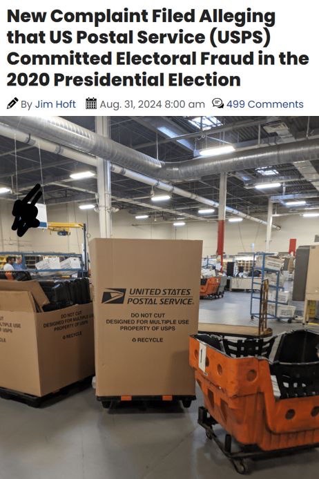 Anyone claiming there wasn't any election fraud in 2020 is either ignorant or complicit on some level.

"A new development that merits attention. A complaint was filed on Friday before the U.S. District Court in Maryland presenting evidence that the USPS acted illegally in