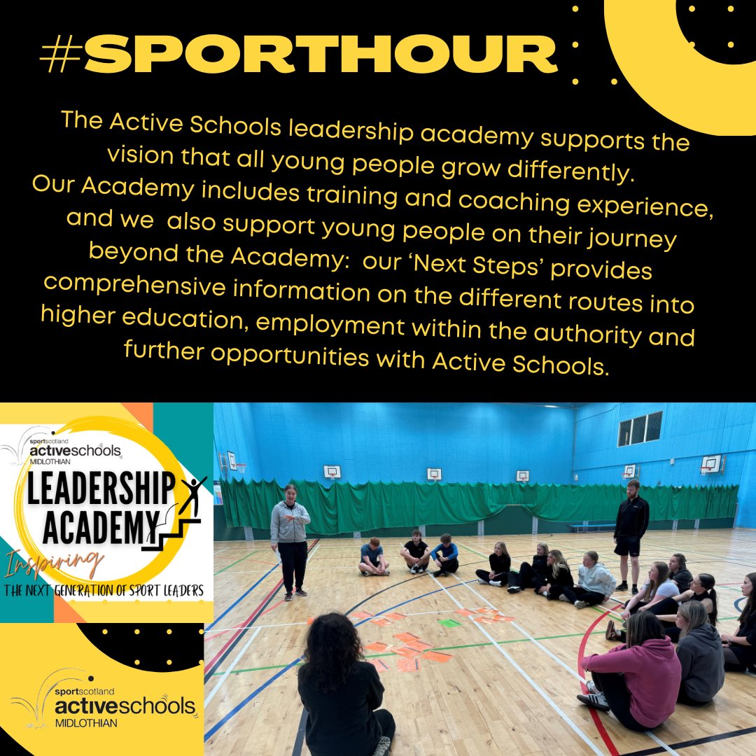 Active_Mid's tweet image. A2. In Midlothian we have the Active Schools Leadership Academy that helps pupils gain qualifications and experience coaching.  We also take part in the Young Ambassador programme that helps to shape change in our school by being the pupil voice. #SportHour @sportscotland