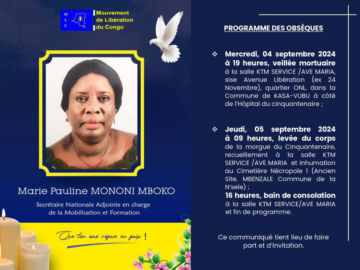 #Programme des obsèques - SNA Marie-pauline  MONONI Mboko