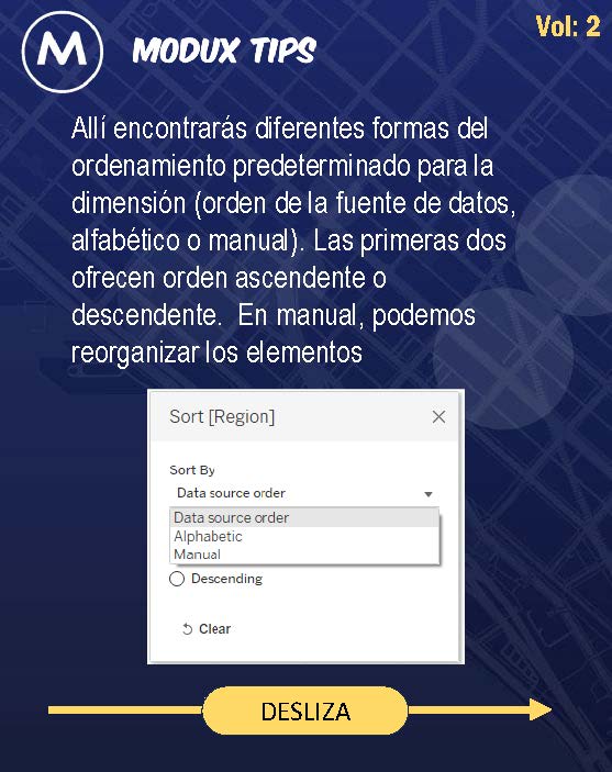 ModuxCo's tweet image. 🚀 #ModuxTips: ¿Quieres dominar las opciones de ordenamiento en los filtros de Tableau? ¡Estás en el lugar correcto!
Descubre cómo optimizar tus visualizaciones y sacar el máximo provecho de tus datos.
#Tableau #DataViz