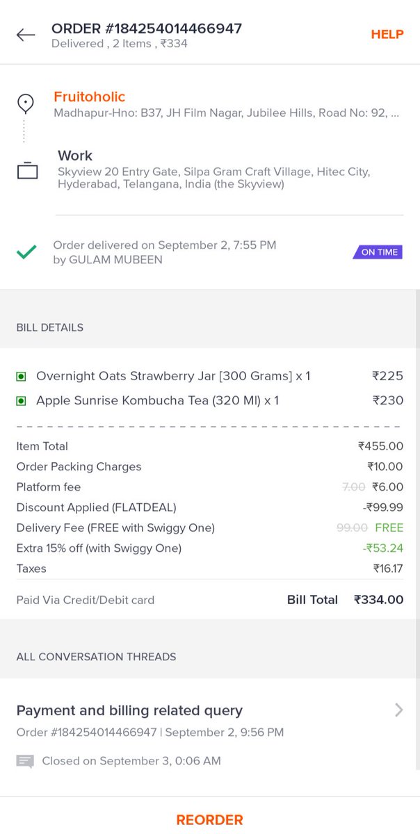 Balrog3478's tweet photo. @Swiggy @SwiggyCares @SwiggyInstamart You provide pathetic  service. Last Friday, I placed with order reference no: 183994573649959. Order invoice emailed to me had no items except platform fee. I raised a complaint for proper invoice with all items. I reached to chat support. https://t.co/xsXx6dKRx3