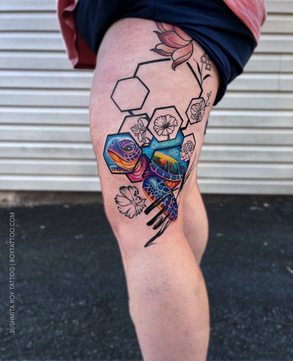sushmitaroy__'s tweet photo. Capturing the essence of a mother’s love with a unique tattoo project featuring turtles and birth flowers—symbols of care and connection. 🐢🌸 this ongoing piece is a tribute to both family and the beauty of our environment. 🌿 #NovaScotiaArt #TattooJourney #NatureInspiredInk https://t.co/ECUhS3NAjz