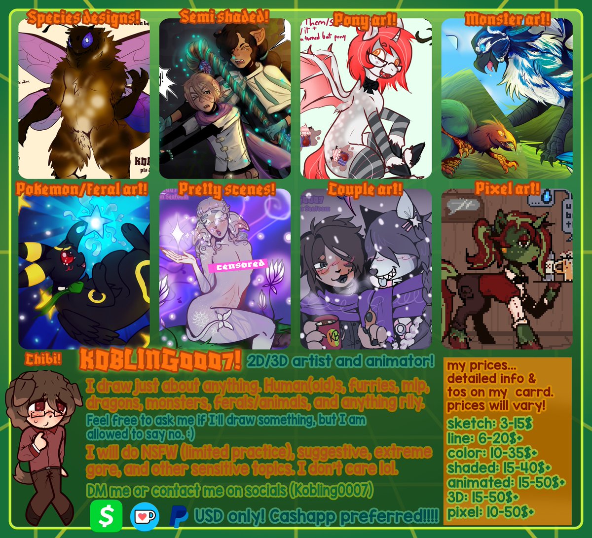 kobling0007's tweet photo. 📌Pinned
Hi, I'm Kyle/Kobling0007! I'm male (he/him) &amp; Jewish, a new-ish artist that started drawing in late 2023:)
I like fantasy (scifi, medieval+), dark topics, horror, video games, &amp; tons of other stuff!

I draw anything and everything, commissions open
SFW acc👍
#artmoots https://t.co/a0S64OZGfM