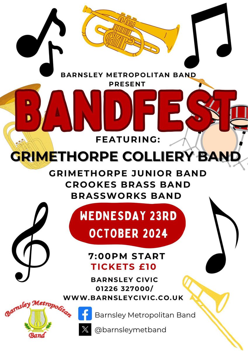 Barnsley Met Band (@barnsleymetband) on Twitter photo Bandfest 2024 <a href="/BarnsleyCivic/">Barnsley Civic</a> featuring the world famous <a href="/GrimethorpeBand/">Grimethorpe Colliery Band</a> Tickets only £10 Bandfest 2024 <a href="/BarnsleyCivic/">Barnsley Civic</a> featuring the world famous <a href="/GrimethorpeBand/">Grimethorpe Colliery Band</a> Tickets only £10