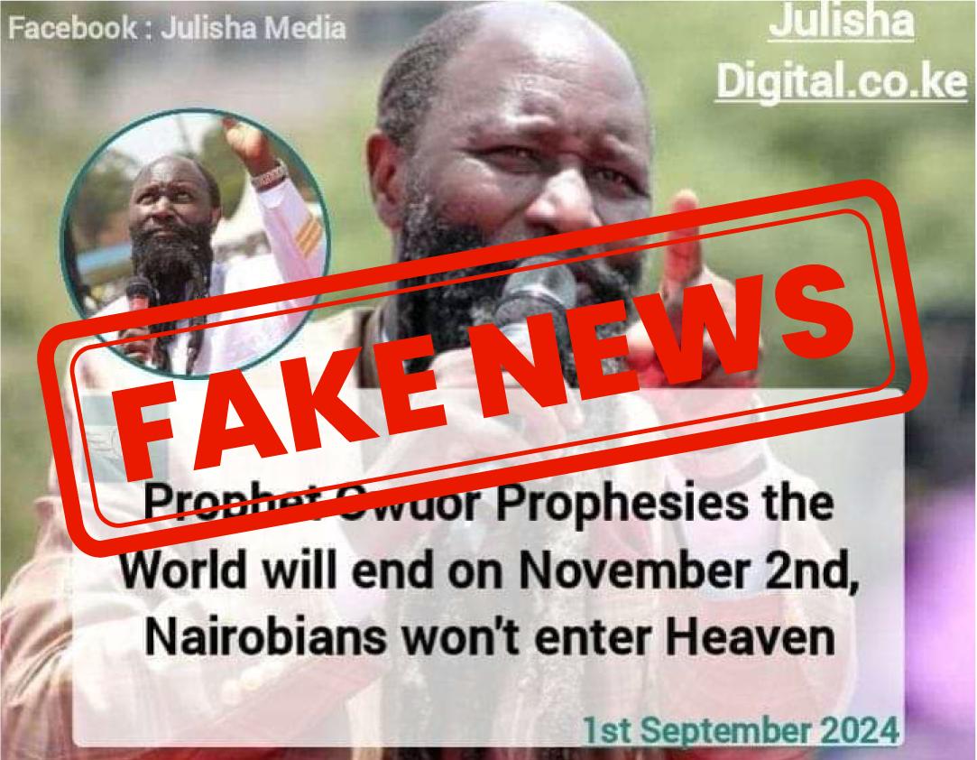 HERE'S THE TRUTH: The post that the world is ending on November 2nd is misleading and untrue.

 PROPHET DR. OWUOR has not made any such utterances that specify the DATE of the coming of the MESSIAH.

The PROPHET'S teaching about the coming of the MESSIAH is anchored in the Bible