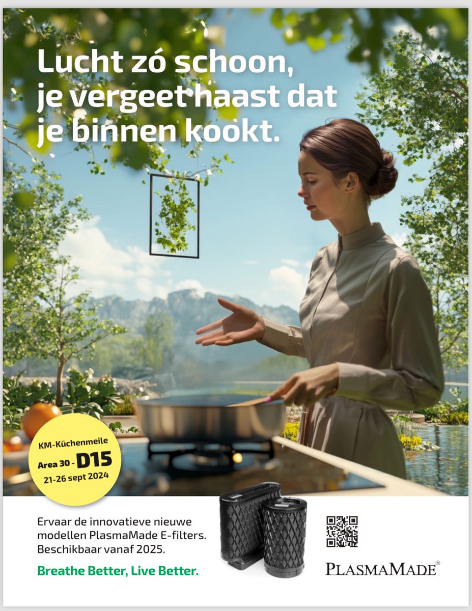 Kom onze nieuwe #plasmamade #Efilters bekijken op de #area30 stand D15 Van 21 t/m 26 september #breathebetterlivebetter #MOW <a href="/trendfairs/">trendfairs gmbh</a> #CleanAir #plasmafilter #cookerhood #afzuigkap
