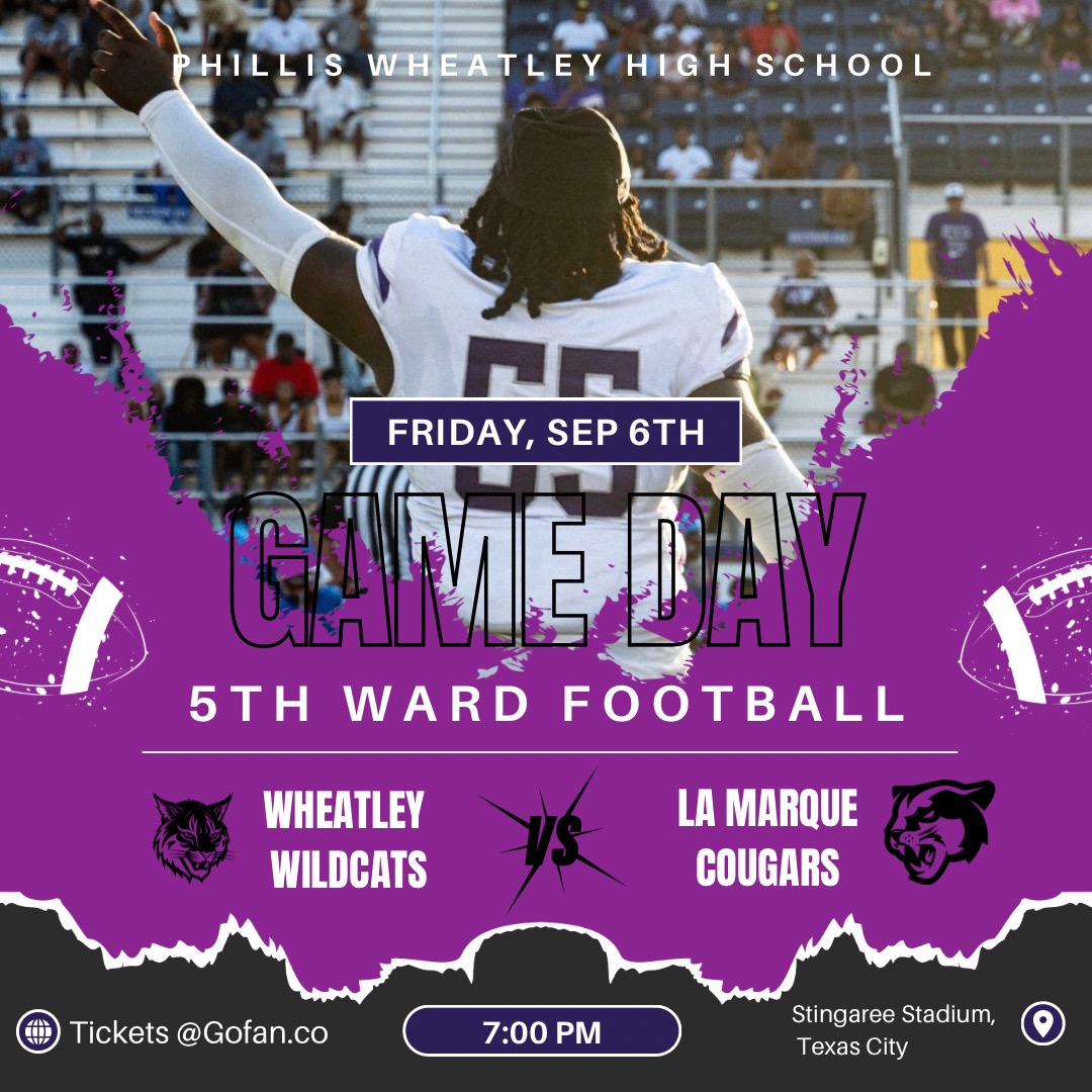 Cornelius McFarland (@cmcfarland_44) on Twitter photo Thanks to all who came out to support the Wildcats on the win last week over Madison!! We will be taking on the LaMarque Cougars this Friday at Stingaree Stadium. Go Wildcats!! <a href="/WeLoveWheatley/">Phillis Wheatley High School</a> <a href="/clifton_snowden/">Clifton Snowden</a> <a href="/HISDAthletics/">Houston ISD Athletics & UIL Academics</a> Thanks to all who came out to support the Wildcats on the win last week over Madison!! We will be taking on the LaMarque Cougars this Friday at Stingaree Stadium. Go Wildcats!! <a href="/WeLoveWheatley/">Phillis Wheatley High School</a> <a href="/clifton_snowden/">Clifton Snowden</a> <a href="/HISDAthletics/">Houston ISD Athletics & UIL Academics</a>