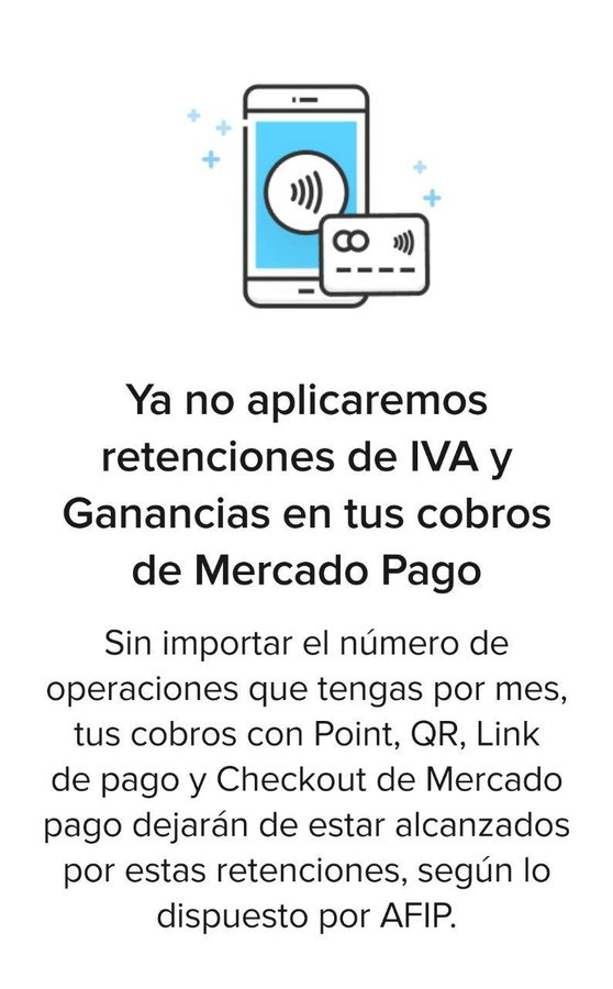 porqueTTarg's tweet photo. "Mercado Pago": 

Porque ya no aplicará retenciones de IVA y Ganancias en cobros online tras los cambios del Gobierno. https://t.co/j8JwUns24n