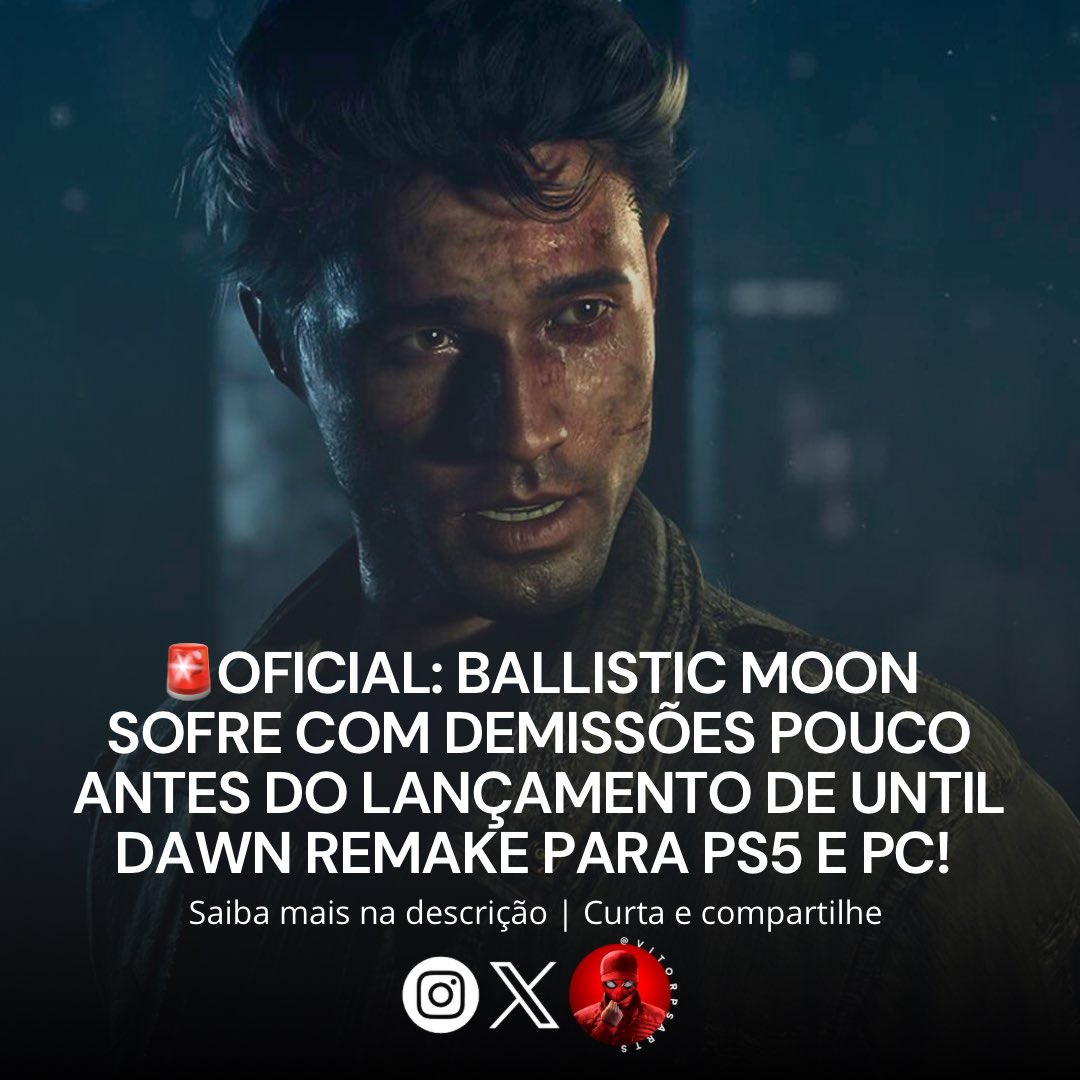 vitorpsarts's tweet photo. 🚨OFICIAL: Ballistic Moon sofre com demissões antes do lançamento de Until Dawn Remake.

— demissões envolviam programadores, técnicos de designer e game designer
— ao todo, 5 desenvolvedores reportaram suas saídas, o estúdio não se pronunciou 

Via @InsiderGamingIG https://t.co/hBu57kZewT