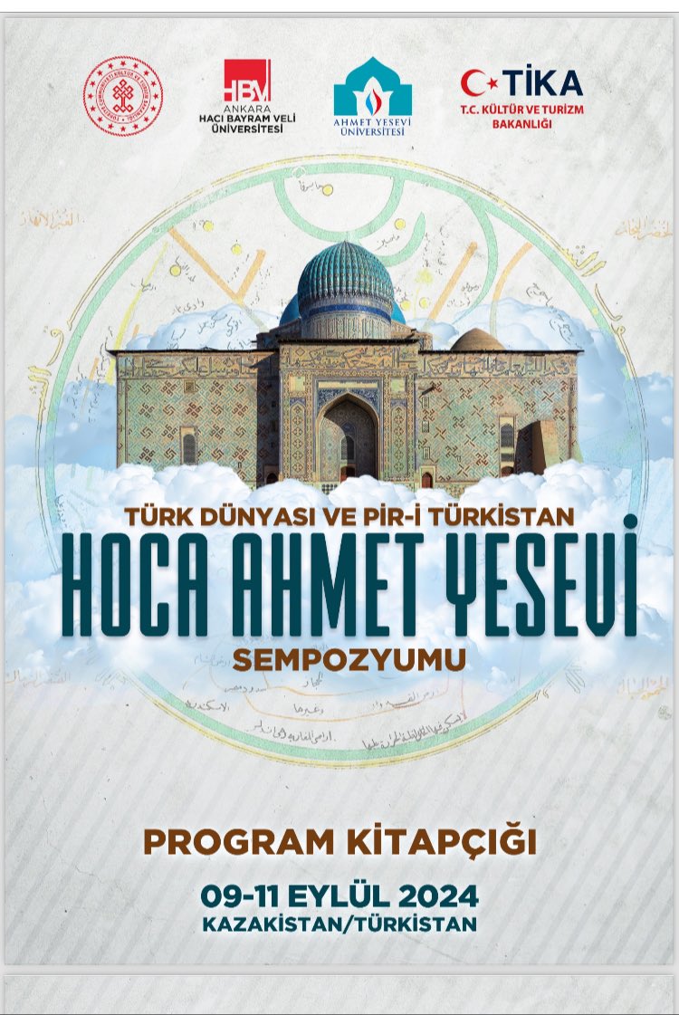 Mesut KARAKULAK (@mesutkarakulak) on Twitter photo 9-11 Eylül tarihlerinde Türkistan’da düzenlenecek olan 'Türk Dünyası ve Pir-i Türkistan Hoca Ahmet Yesevi Sempozyumu'nda buluşmak üzere! Türk Dünyası'nın manevi önderlerinden Hoca Ahmet Yesevi'yi anmak ve anlamak için bir araya geliyoruz. <a href="/hacibayramedutr/">Ankara Hacı Bayram Veli Üniversitesi</a> <a href="/AhmetYeseviUni/">Ahmet Yesevi Üniversitesi</a> 9-11 Eylül tarihlerinde Türkistan’da düzenlenecek olan 'Türk Dünyası ve Pir-i Türkistan Hoca Ahmet Yesevi Sempozyumu'nda buluşmak üzere! Türk Dünyası'nın manevi önderlerinden Hoca Ahmet Yesevi'yi anmak ve anlamak için bir araya geliyoruz. <a href="/hacibayramedutr/">Ankara Hacı Bayram Veli Üniversitesi</a> <a href="/AhmetYeseviUni/">Ahmet Yesevi Üniversitesi</a>