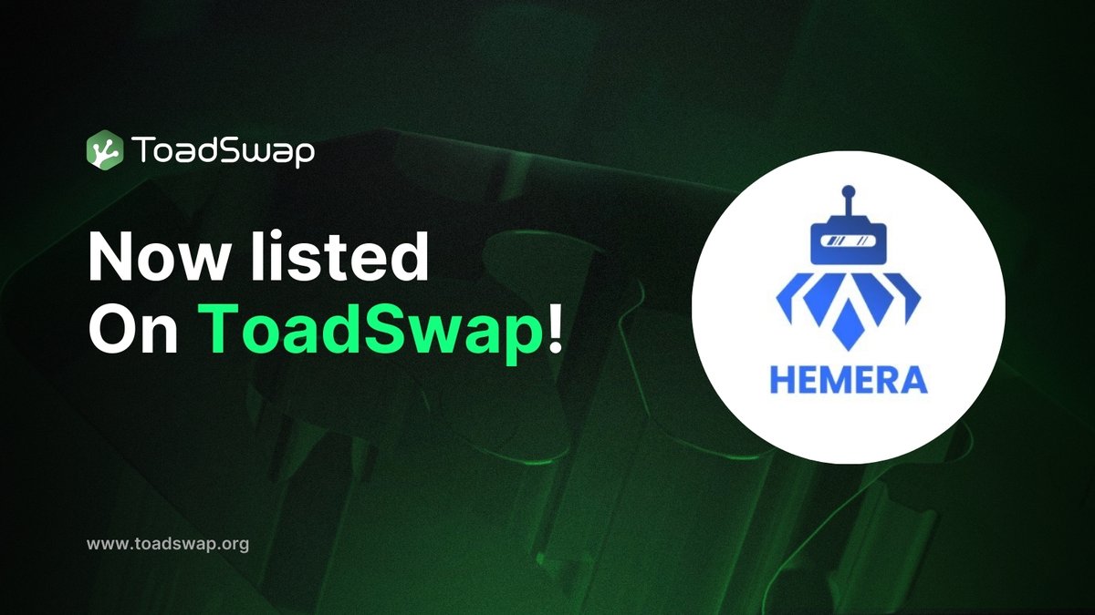 Toad_Swap's tweet image. Now listed on ToadSwap: @hemeratrading 
🚀Take your crypto trading to the next level with Hemera! AI tools and smart bots work together to boost your profits and simplify trading. 💰
$TOAD #ToadSwap $HEM