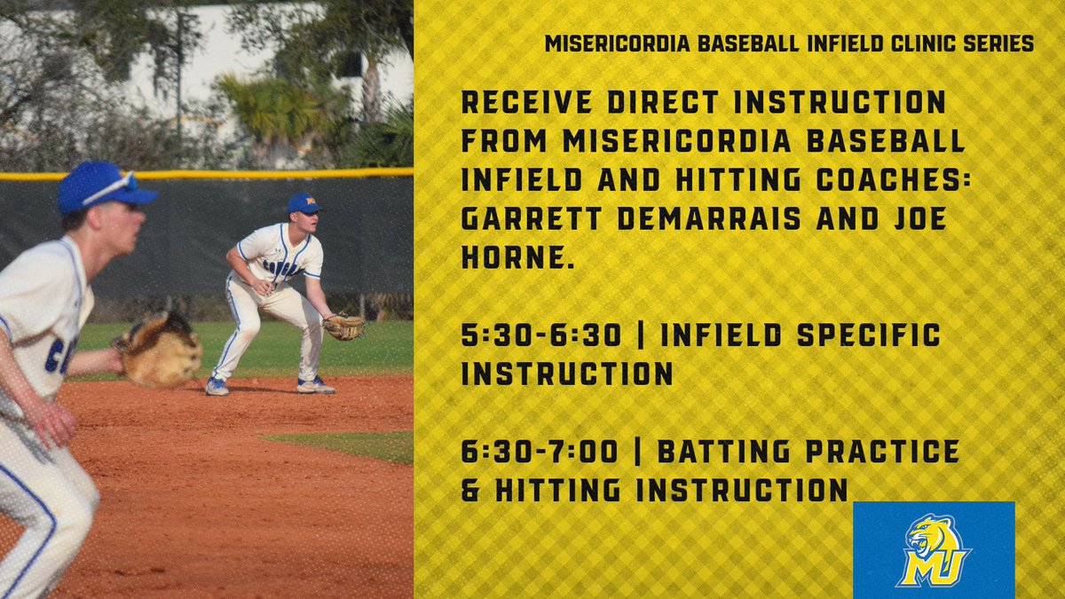 Misericordia_BB's tweet image. We are excited to announce the launch of our Misericordia Baseball Infield Clinic Series! 

Open to all high school aged student athletes, receive infield and hitting specific instruction from our Misericordia Coaching Staff! 

Register here:
forms.gle/tFh92cXWGcKXYg…