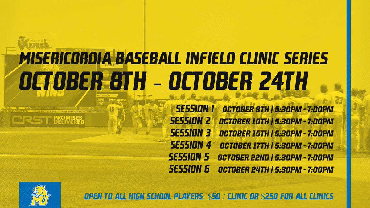 Misericordia_BB's tweet image. We are excited to announce the launch of our Misericordia Baseball Infield Clinic Series! 

Open to all high school aged student athletes, receive infield and hitting specific instruction from our Misericordia Coaching Staff! 

Register here:
forms.gle/tFh92cXWGcKXYg…