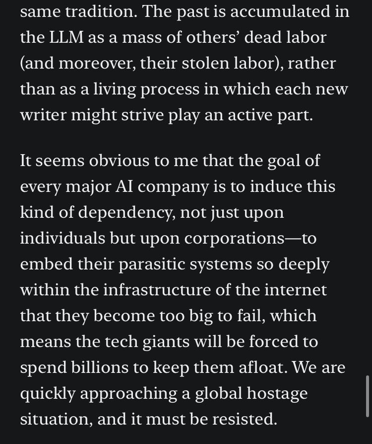 I wrote a critical response to Ted Chiang’s New Yorker piece, which I hope will be taken as the heartfelt contribution of a comrade and not the ramblings of a pedant. Link in bio, etc.
