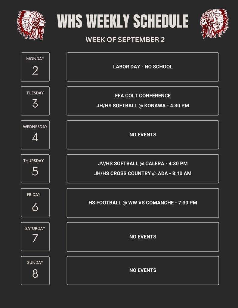 WHS EVENTS THIS WEEK!!