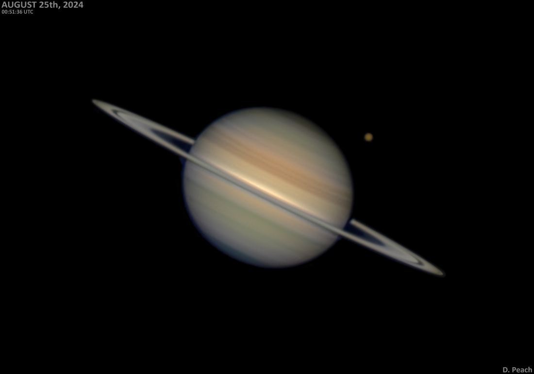 peachastro's tweet photo. #Saturn with Titan (Aug 25th) https://t.co/rtVHQ3a2Ql Good seeing on the 25th. Titan visible alongside the planet. C14 with QHY200M. https://t.co/zXMhTMKbnc