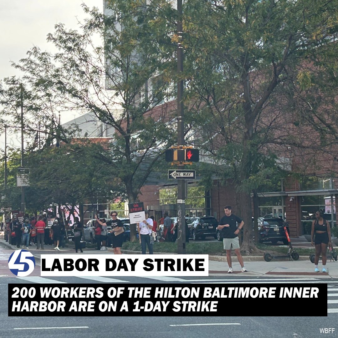Hotel workers of The Hilton Baltimore Inner Harbor, owned by the city of Baltimore, walked off the job this morning. The workers, including baristas, servers, hosts, cooks, housekeepers, market assistants, bellmen, dishwashers, and front desk agents, say they are protesting