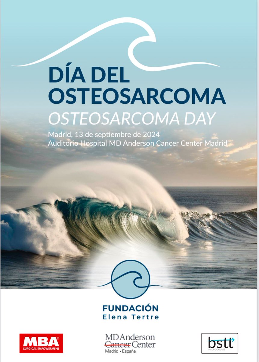 El 13 de septiembre acudiremos al OSTEOSARCOMA DAY, una jornada para el paciente y el médico donde se tratará sarcoma óseo más frecuente, y participaremos en una mesa de expertos. Gracias al Dr Eduardo Ortiz por su amable invitación!! Formación, estudio y pacientes!! #sarcoma