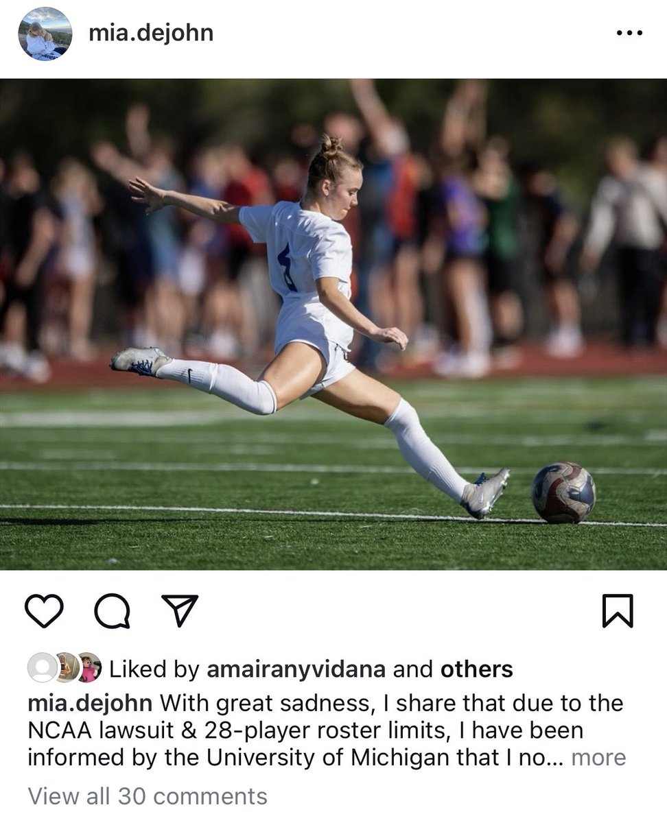 Coaches, one of our very talented players  who was committed to Michigan has recently been impacted by the new changes to the NCAA roster limits! She is looking for a new home and any program would be lucky to have her! <a href="/mia49653/">Mia Dejohn</a> <a href="/ImCollegeSoccer/">College Soccer Truth ™</a> <a href="/ImYouthSoccer/">ECNL/GA/Recruiting/College Soccer</a> <a href="/RapidsYouthClub/">Rapids Youth Soccer</a>