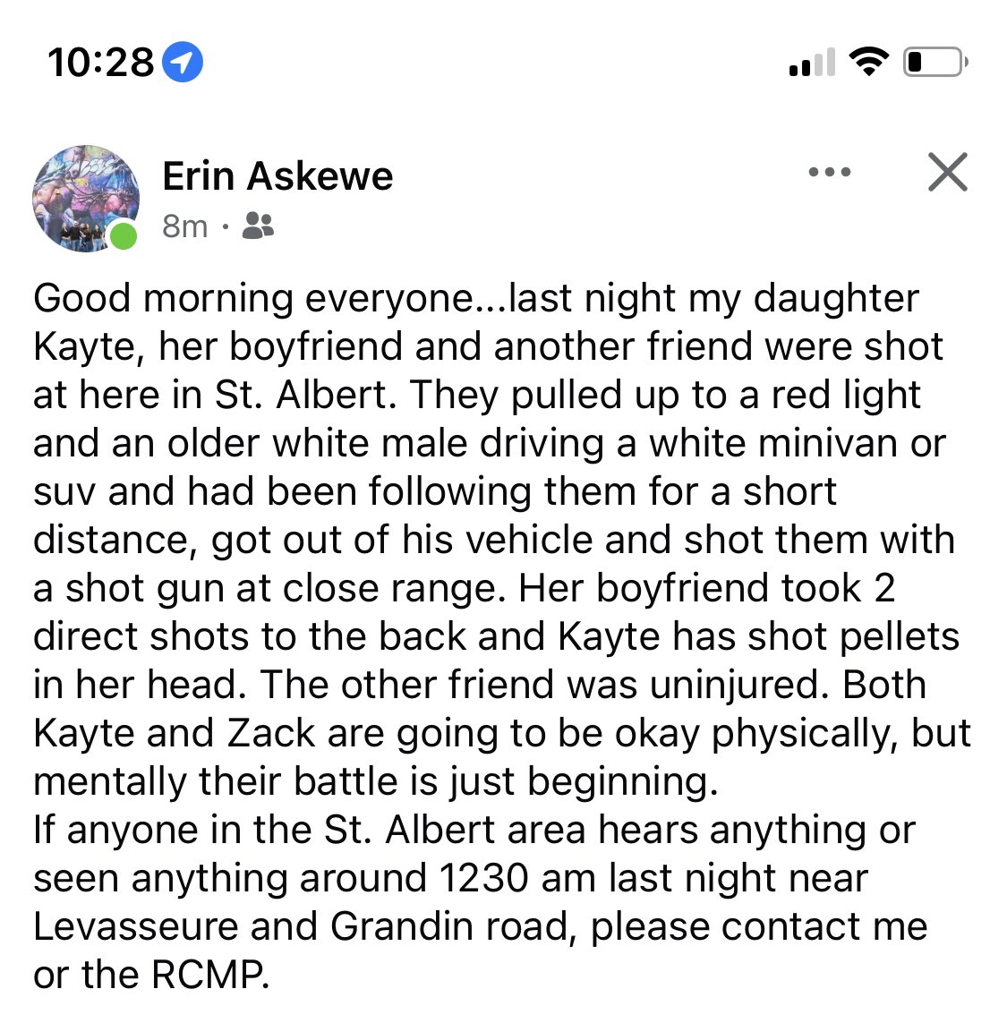 If anyone in St. Albert knows anything, please contact the RCMP.