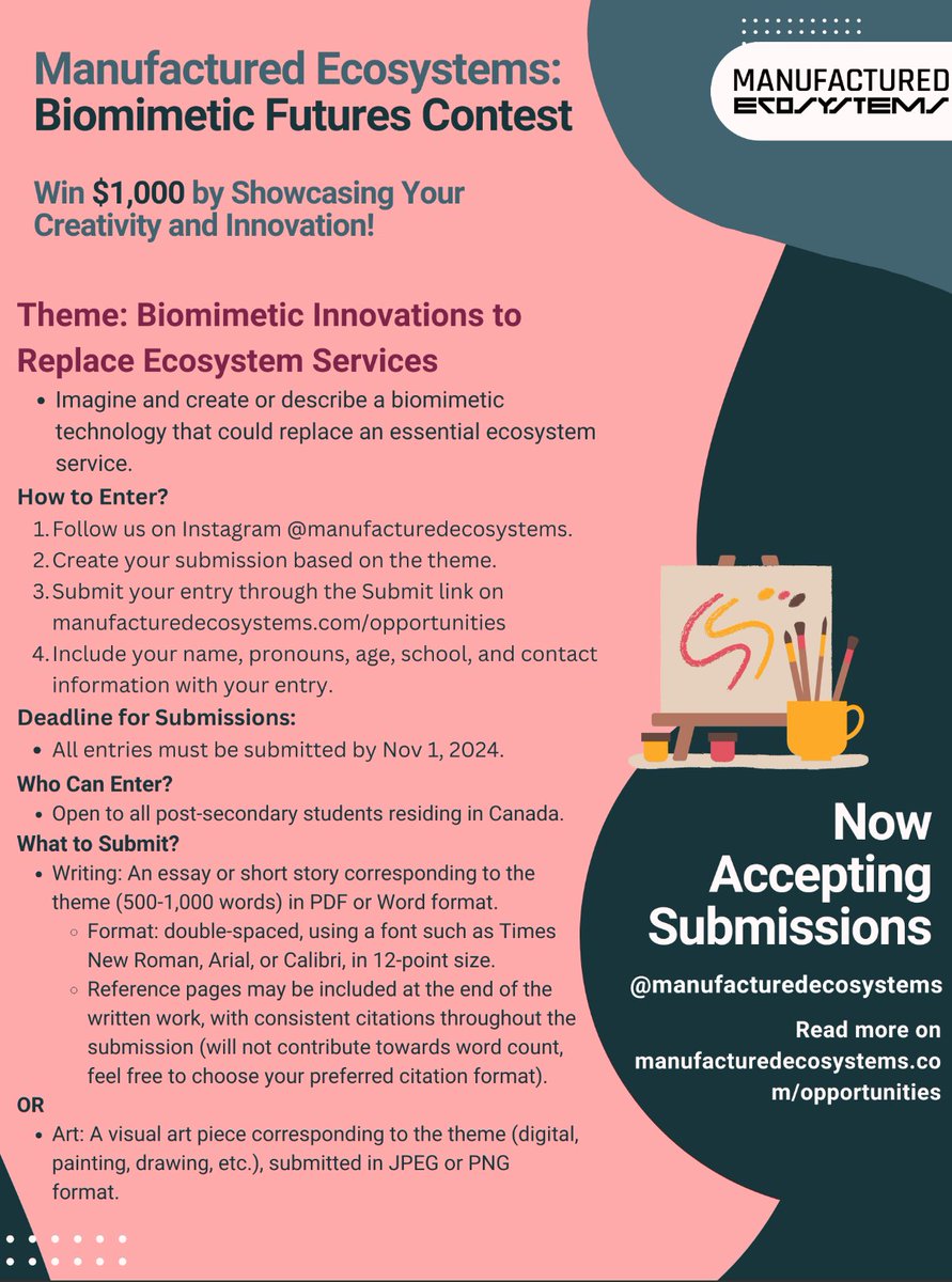 shoshanahjacobs's tweet image. 📢Calling #HigherEd students who can imagine the future of technology
#ManufacturedEcosystems is a team of researchers from 6 countries and a ridiculous number of disciplines
We are offering a modest scholarship for a student currently living in Canada
(Pretty-please repost…