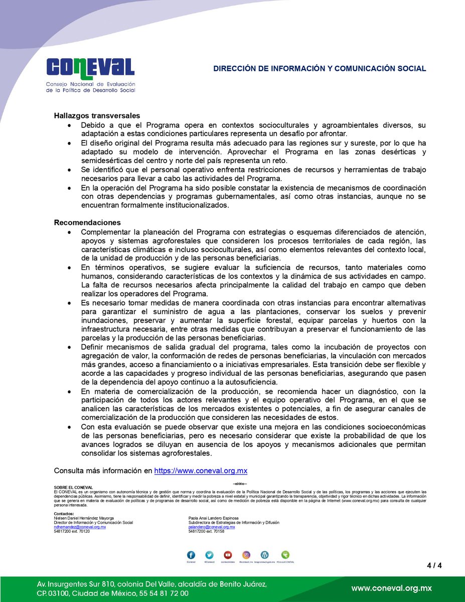 #ComunicadoCONEVAL📰 | El CONEVAL presenta la Evaluación de Impacto cualitativa del Programa Sembrando Vida

🗞️l.coneval.org.mx/Comunicado_10/…
📗l.coneval.org.mx/Eval_Impacto_P…

#LoQueSeMideSePuedeMejorar
#EvaluarSirve