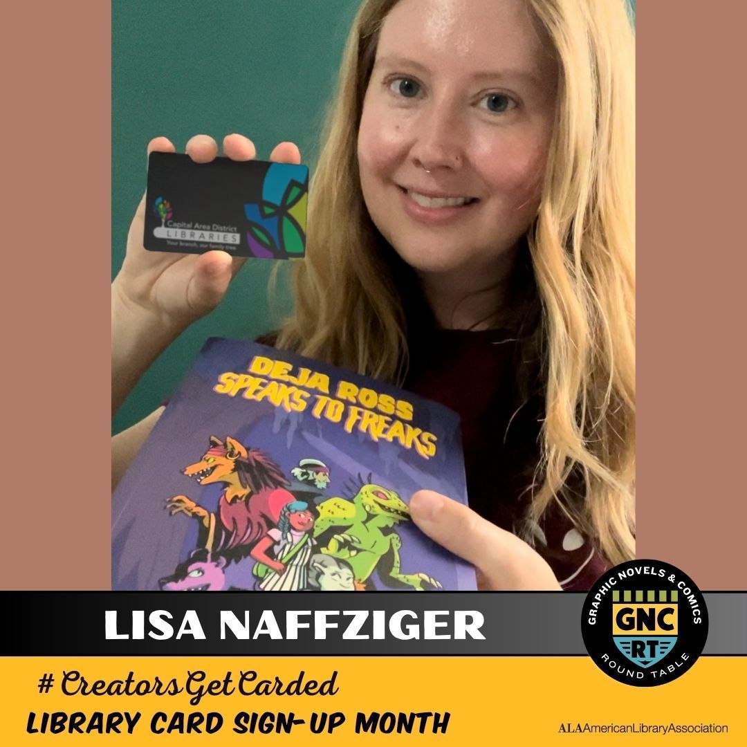 libcomix's tweet image. Interview cryptids such as the Texas chupacabra in @lisanaffziger&apos;s new graphic novel DEJA ROSS SPEAKS TO FREAKS. All you need to do is get carded! #lbcitylibrary #LibraryCardSignUpMonth #CreatorsGetCarded
