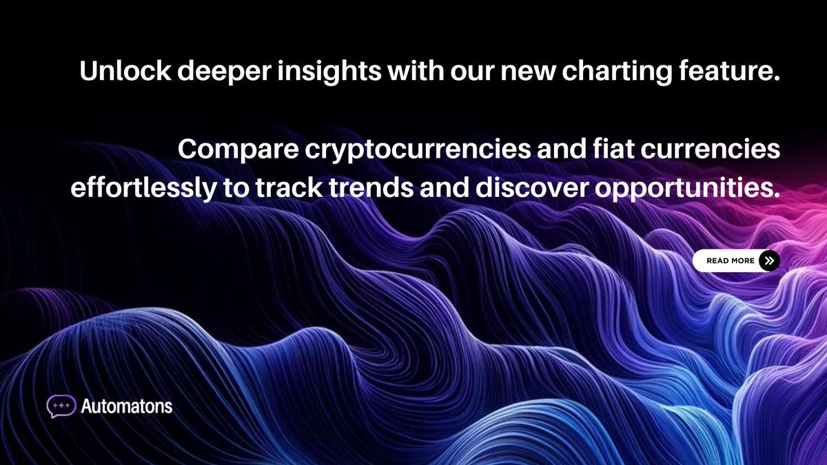 Unlock deeper insights with our new charting feature! Compare cryptocurrencies and fiat currencies effortlessly to track trends and discover opportunities. 

Read more: automatonsai.medium.com/dev-update-imp… 

#automatonsupgrade #cryptoinnovation #investsmart #AI #cryptoanalysis #buildinpublic