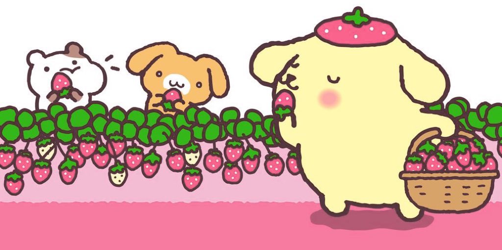 piinkimi_'s tweet photo. pompompurin &amp; strawberries https://t.co/b60Zvx5D1w