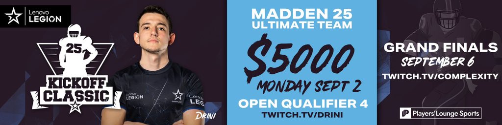 _playerslounge's tweet photo. 🏆$1500 MUT Tourney Tonight! (Last Chance Qualifier)

💸$750 for 1st place!
🏆 Winner earns a spot in the $5,000 @Complexity, @LenovoLegion, @_playerslounge finals on Sept 6th

Join 👉https://t.co/jPCq4i9pTS https://t.co/oasGyinmAC