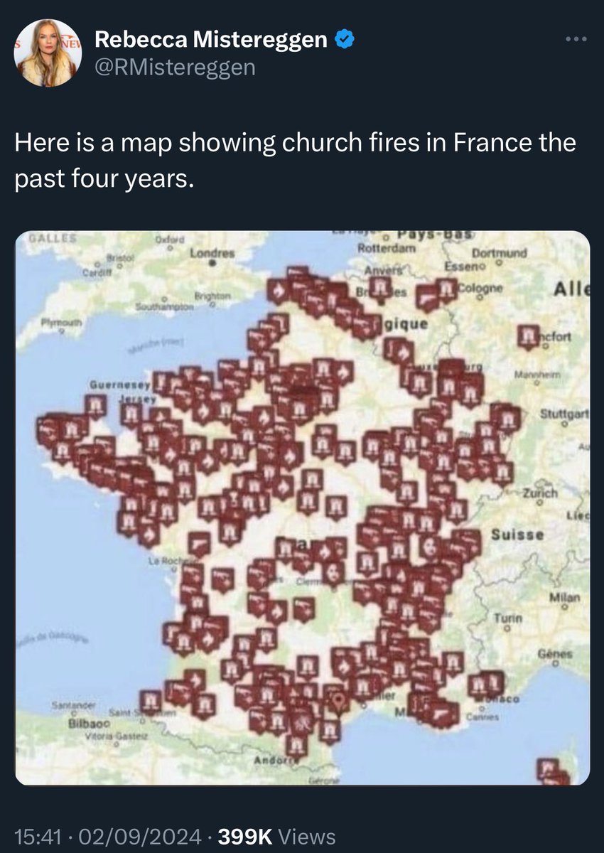 When the same thing happens this often, there’s no other conclusion but that it’s intentional.

Christianity is under attack in France.