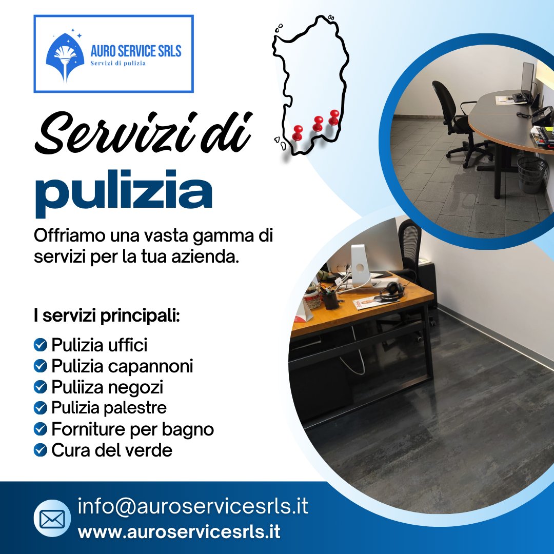 auroservicesrls's tweet photo. Uffici puliti, dipendenti felici! 📷
Affidati a noi per un ambiente di lavoro impeccabile. Pulizie professionali e personalizzate per ogni esigenza.
info@auroservicesrls.it
https://t.co/B47KeYXPaX
#Cagliari #pulizia #agenziadipulizie #impresadipulizie #pulizieuffici https://t.co/O8Gjo5nxjz