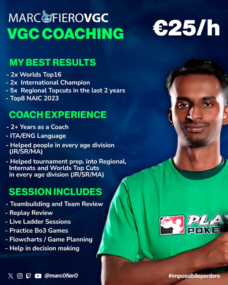 marc0fier0's tweet image. ⚡ COACHING ⚡
I've helped many students over the last two seasons, and I'm very excited to keep helping players from all over the world achieve their goals!
If you'd like to work together for the upcoming Baltimore and Dortmund Regionals
➡️ marcofiero.com/en/home ⬅️