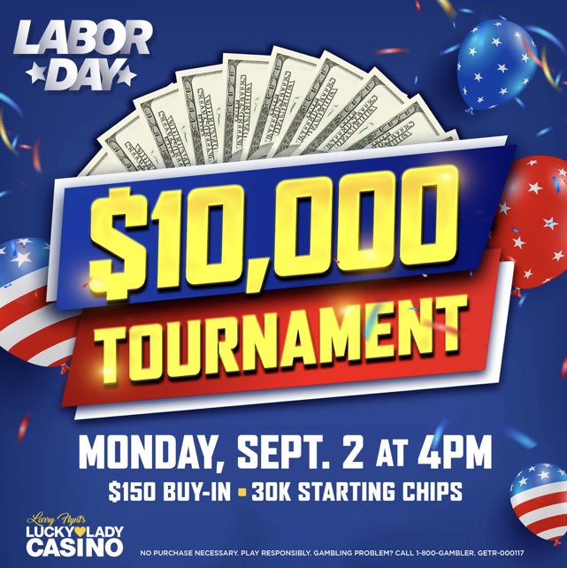LarryFlyntsLL's tweet photo. Labor Day Bash at Lucky Lady!
🔥 $10K GTD Poker Tournament at 4 PM
🎂 Cake passing at 2, 6, & 10 PM
🌭 $3 hotdogs
🛍️ 30% off everything at Shorty’s
#luckyladycasino #labordaydeals #pokertournament #casinofun #casinolife #shopandsave #cakepass #laborday2024 #foodie #bigwins https://t.co/C5ysxKGEMQ